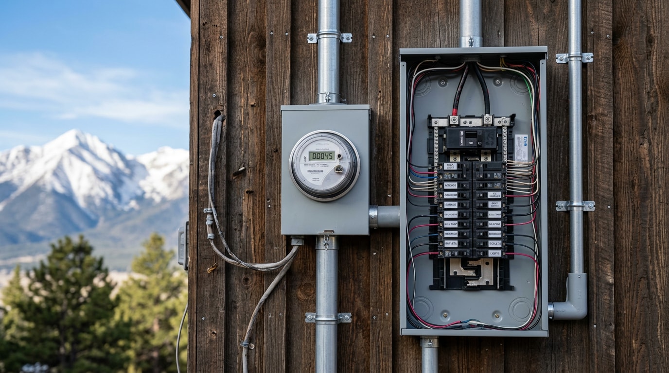 New 200-amp electrical service panel and meter installed on a Buena Vista, Colorado home