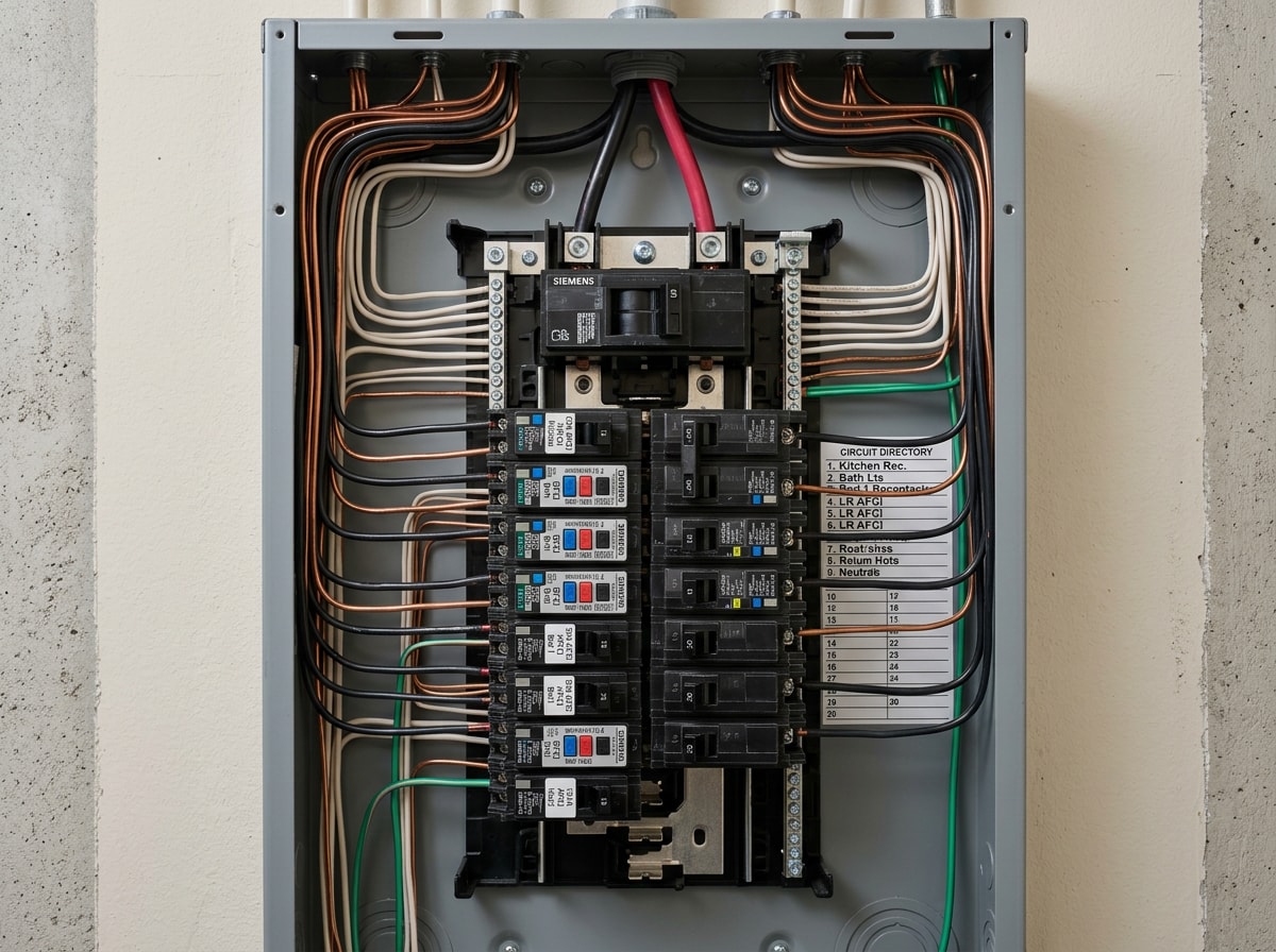 New 200 amp residential breaker panel with labeled circuits in a Salida Colorado home