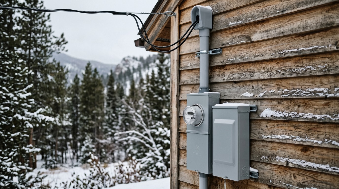 New 200 amp electrical service and meter installed on a mountain home exterior in Salida, Colorado New 200 amp electrical service and meter installed on a mountain home exterior in Salida, Colorado