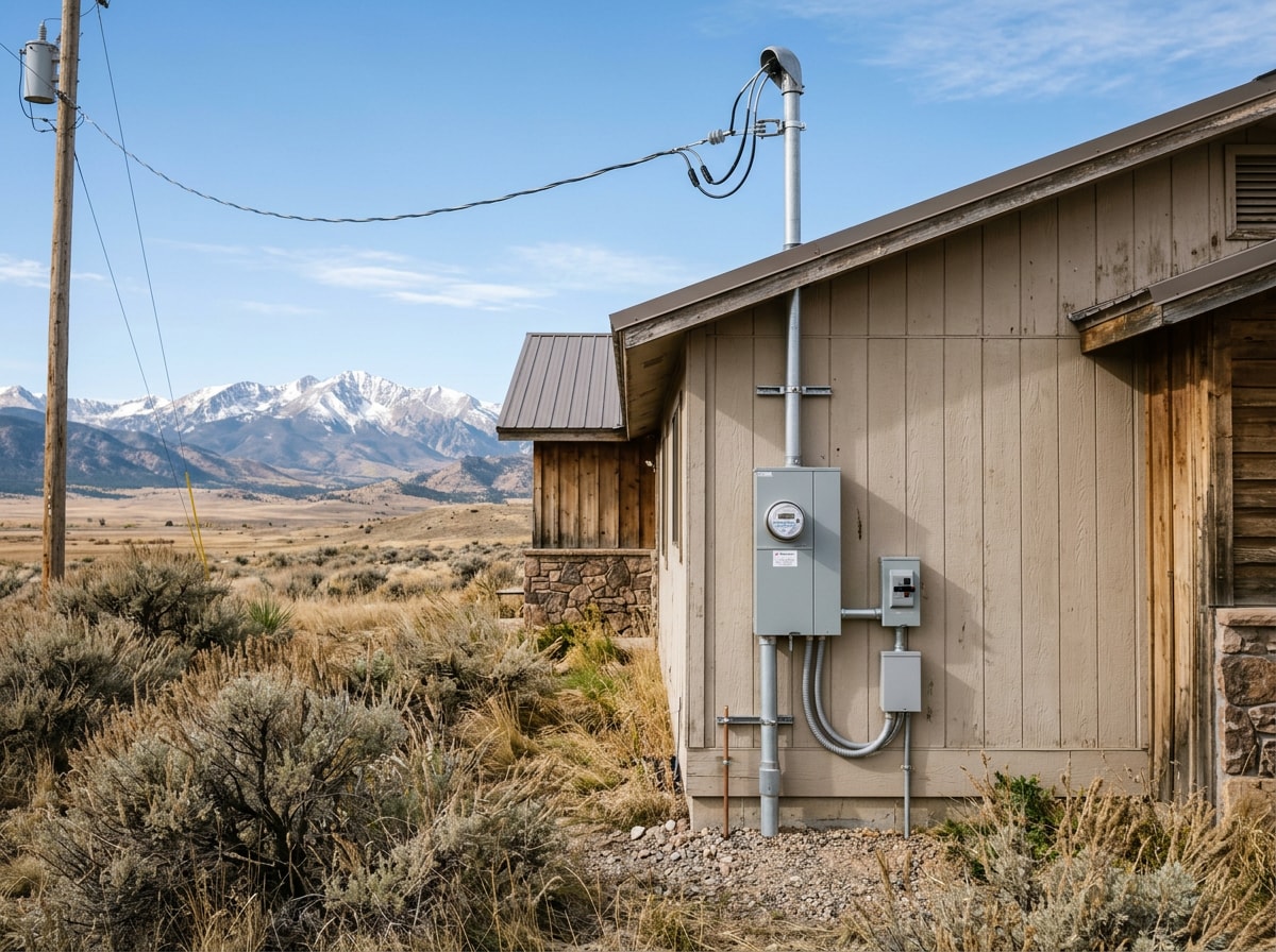 Exterior electrical service entrance and meter base on a rural Colorado home