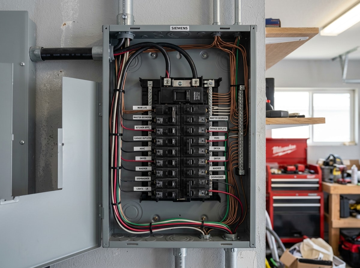 Electrician installing a new circuit breaker panel in a Westcliffe mountain home