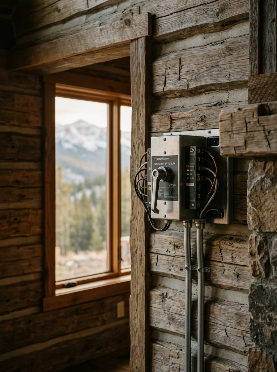 Backup generator transfer switch installation in a high-country custom home near Crested Butte, Gunnison County, Colorado.