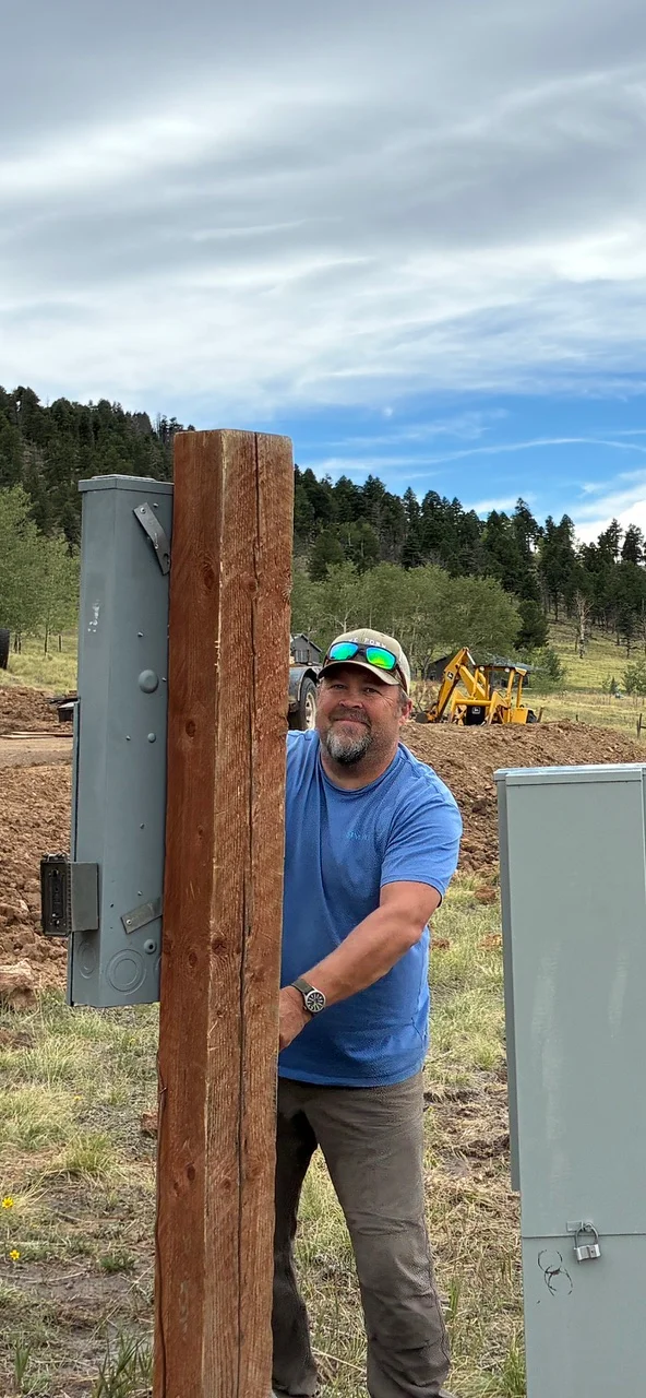 Brad, founder of LakeFork Electric LLC, on a job site in Colorado